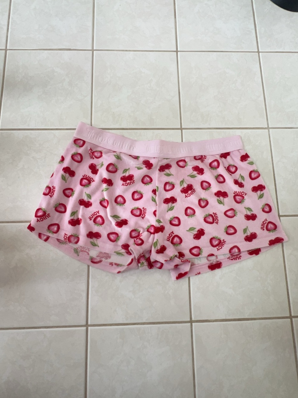 Juicy Couture velvet Pink Strawberry Print Boyshorts